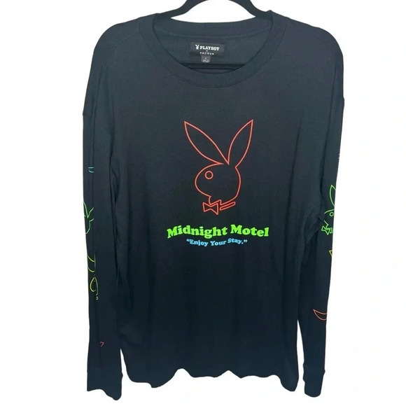 Midnight motel playboy bunny pacsun long sleeve shirt black large L play boy fun - Picture 1 of 10